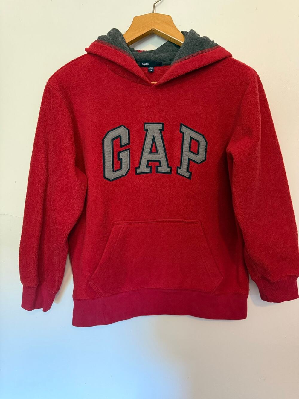 Vintage 00’s GAP Red fleece hoodie Boys Sz L 10  EUC